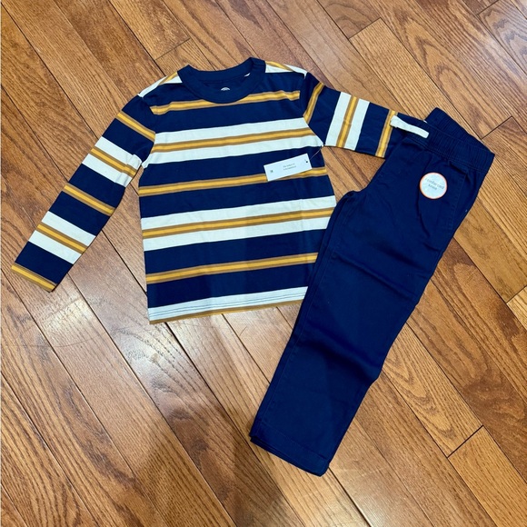 wonder nation Other - Wonder Nation Navy and Gold Striped Shirt and Navy Pants (Boys 4-5) NWT